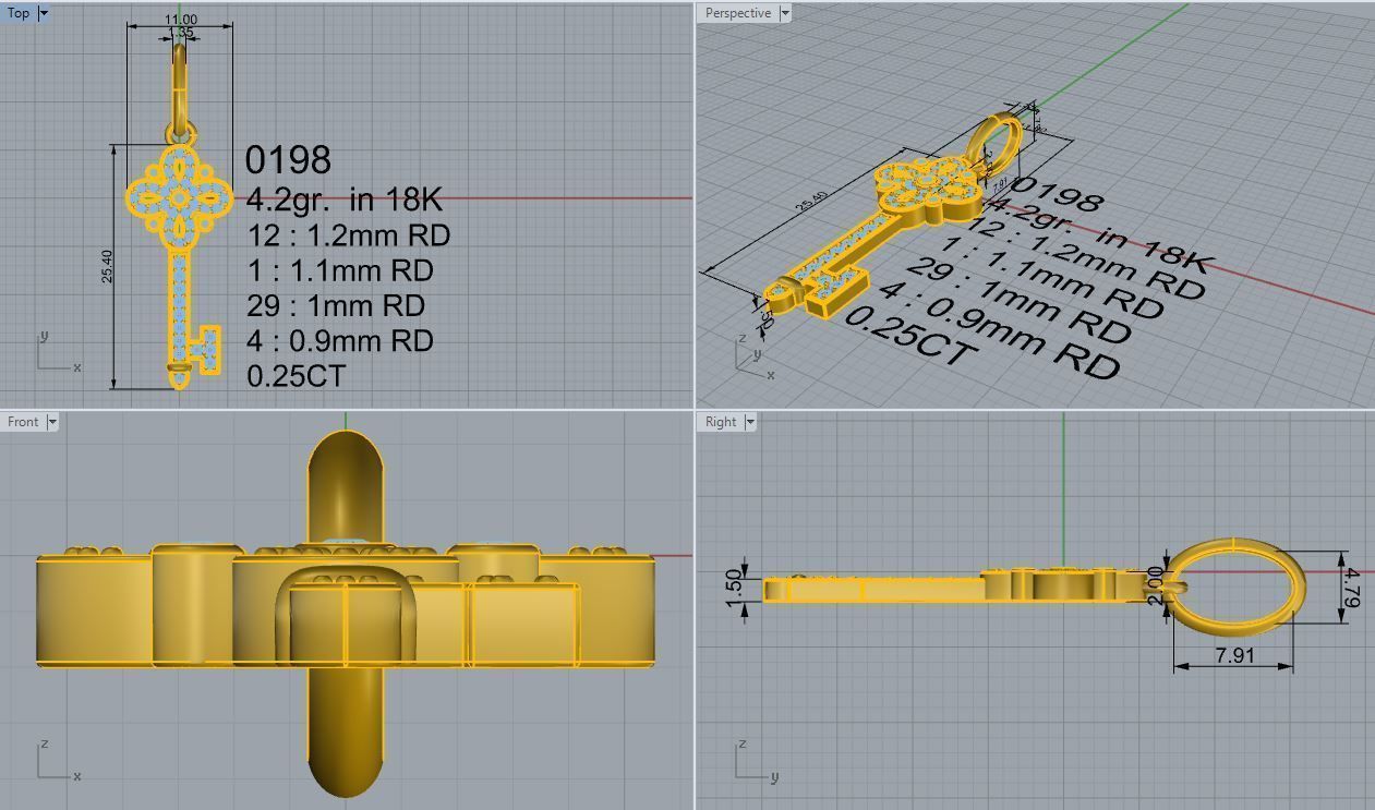 Key Diamond Pendant 0198 3D print model_4
