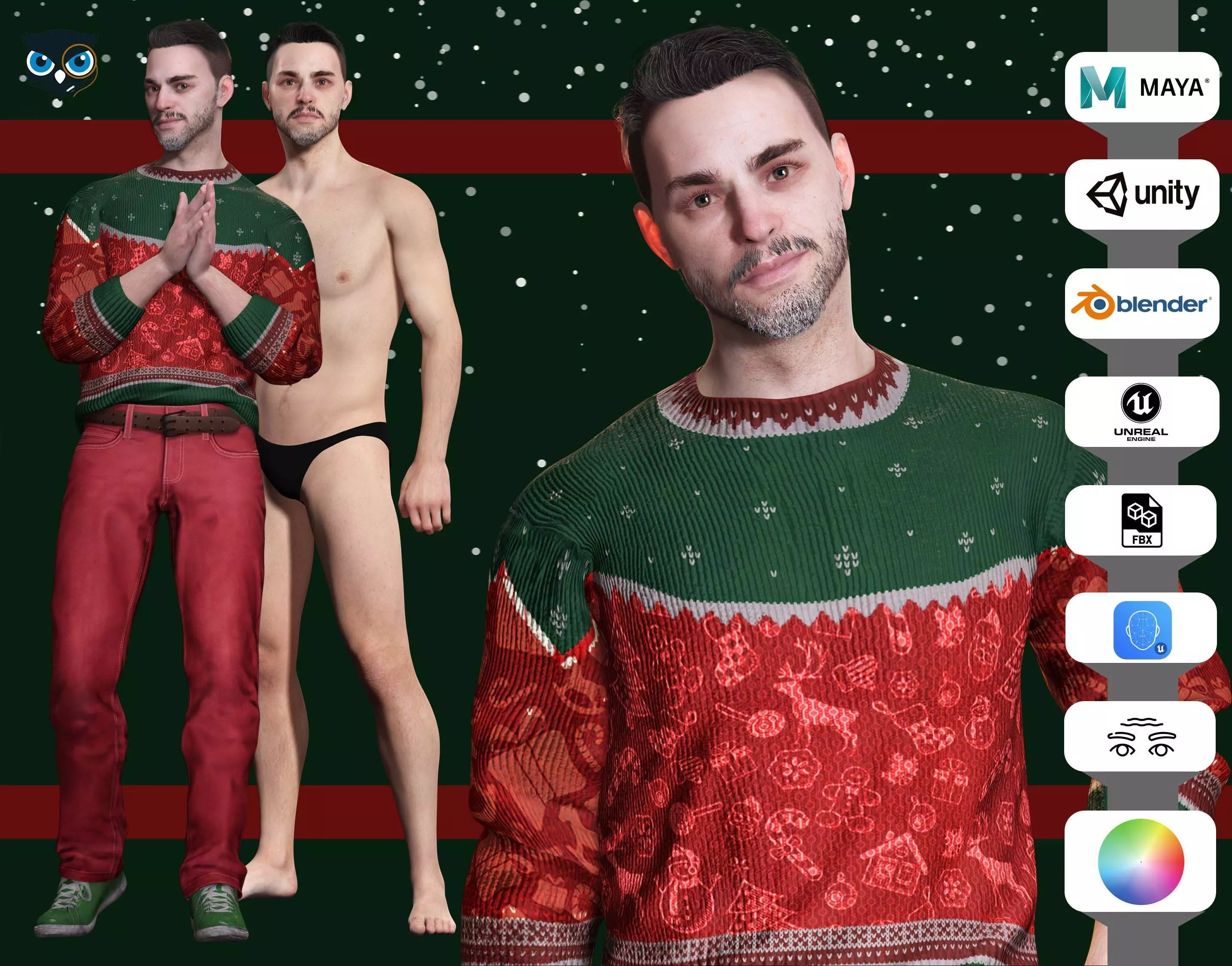 Yuletide Joy - Kiven In Grampon And Evergreen Reverie Attire Low-poly 3D model_0