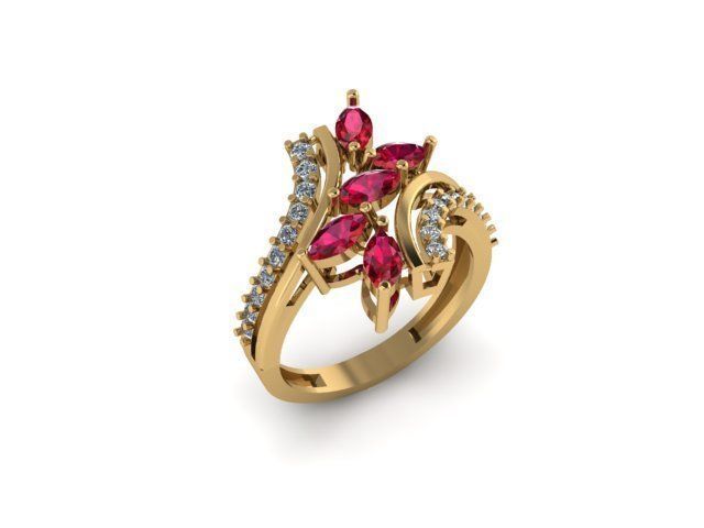 ruby and diamond ring 3D print model_4