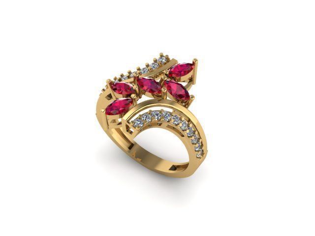ruby and diamond ring 3D print model_2