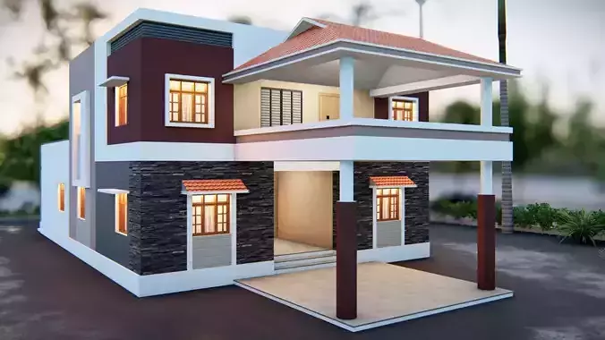 House 64 with Aerial view 3D model
