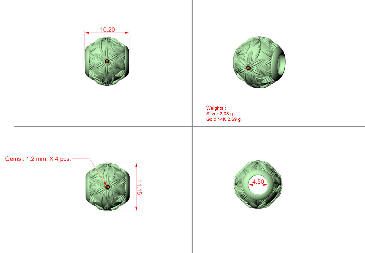 flower bead charm 3D print model_2