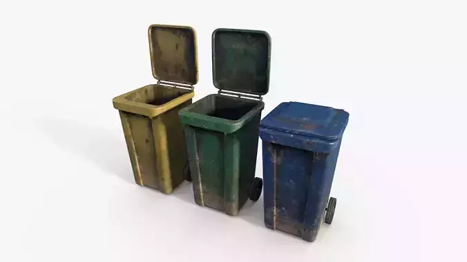Dirty Street Trash Can Low-poly 3D model