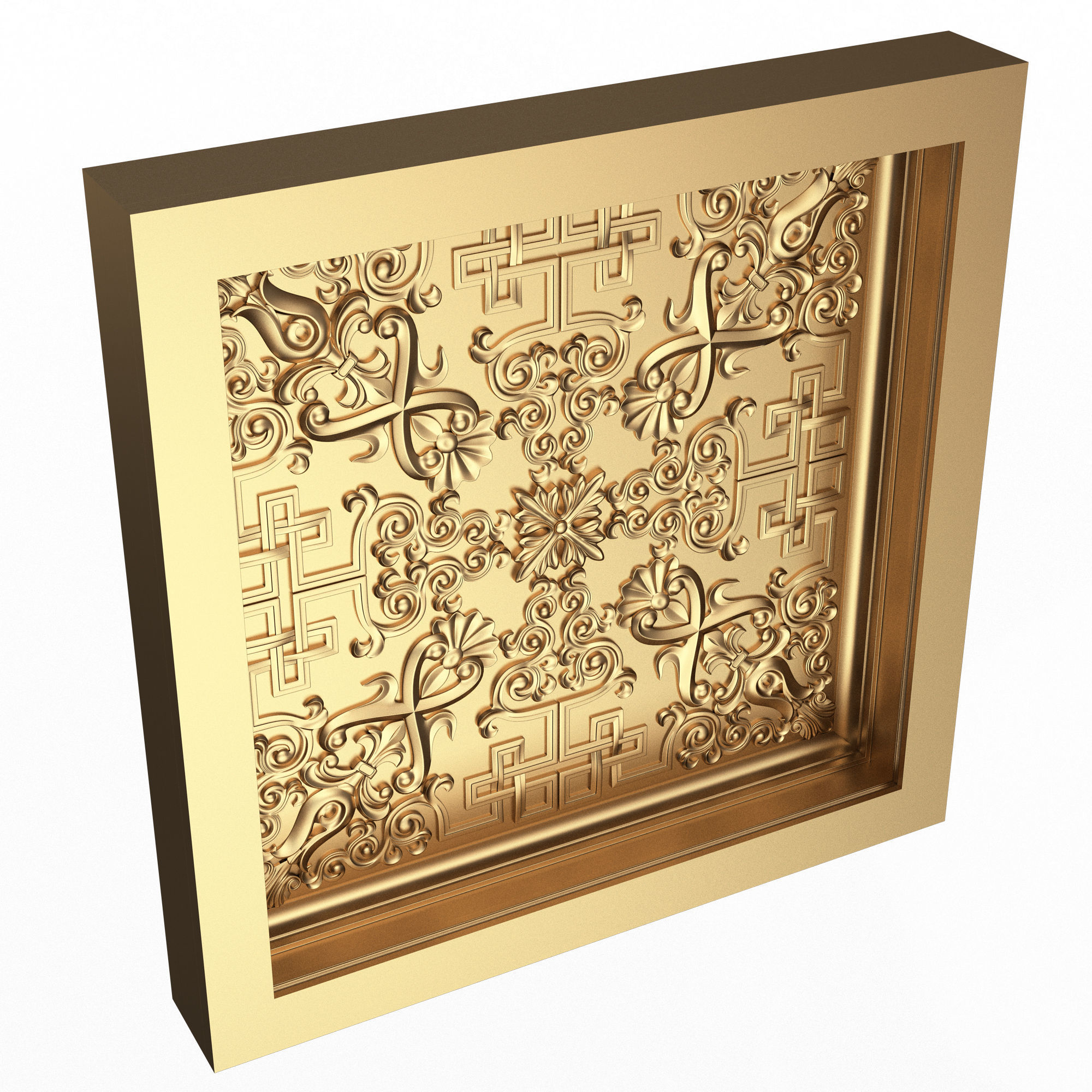 Carved Ceiling Tile 01 Low-poly 3D model_1