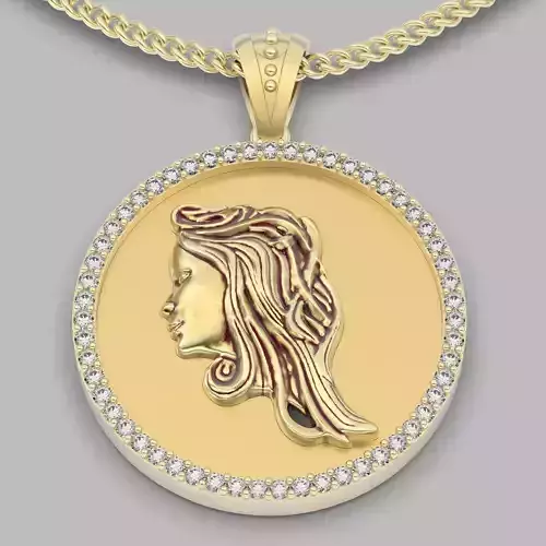 Girl pendant leaves silver gold jewelry printable 3D model