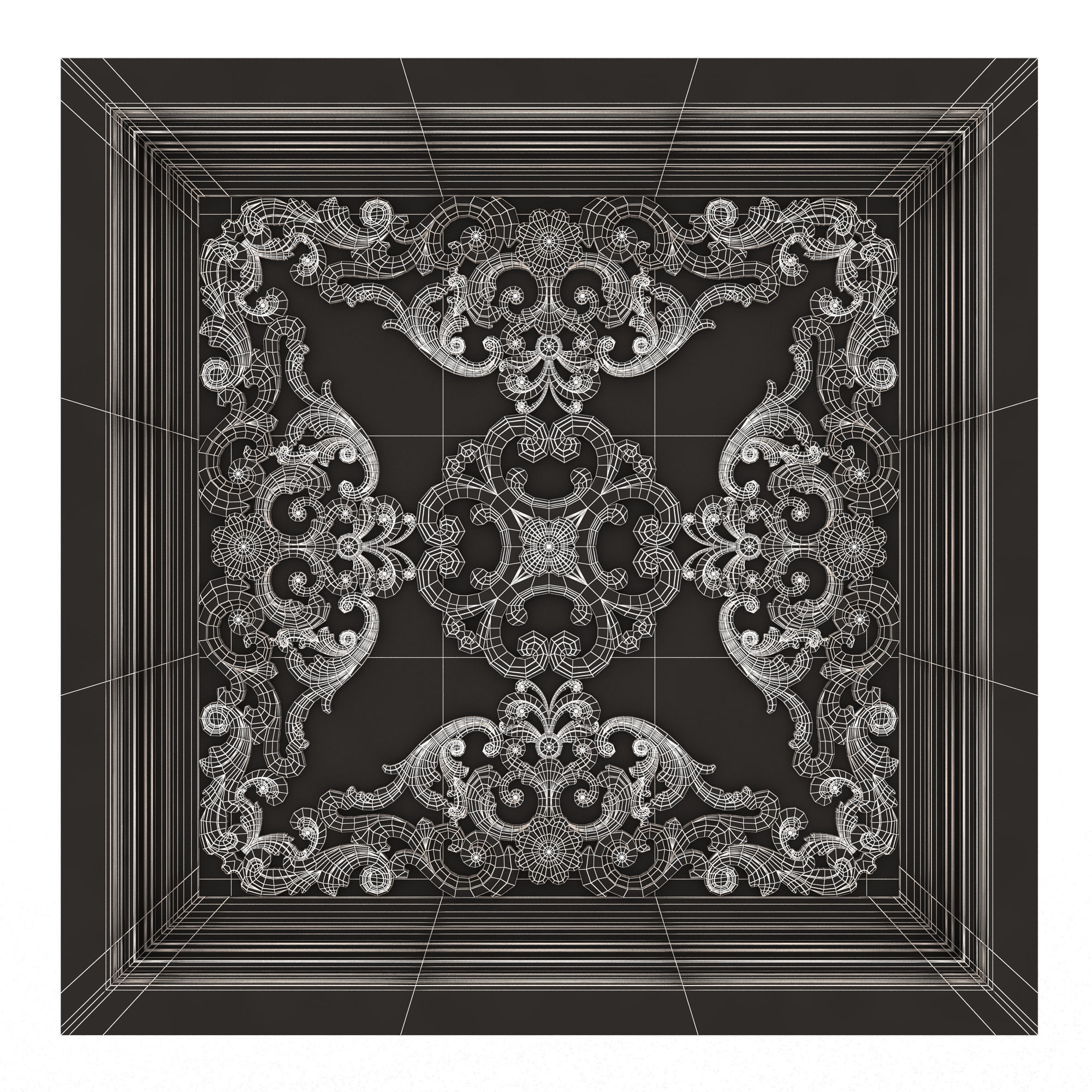 Carved Ceiling Tile 02 Low-poly 3D model_6