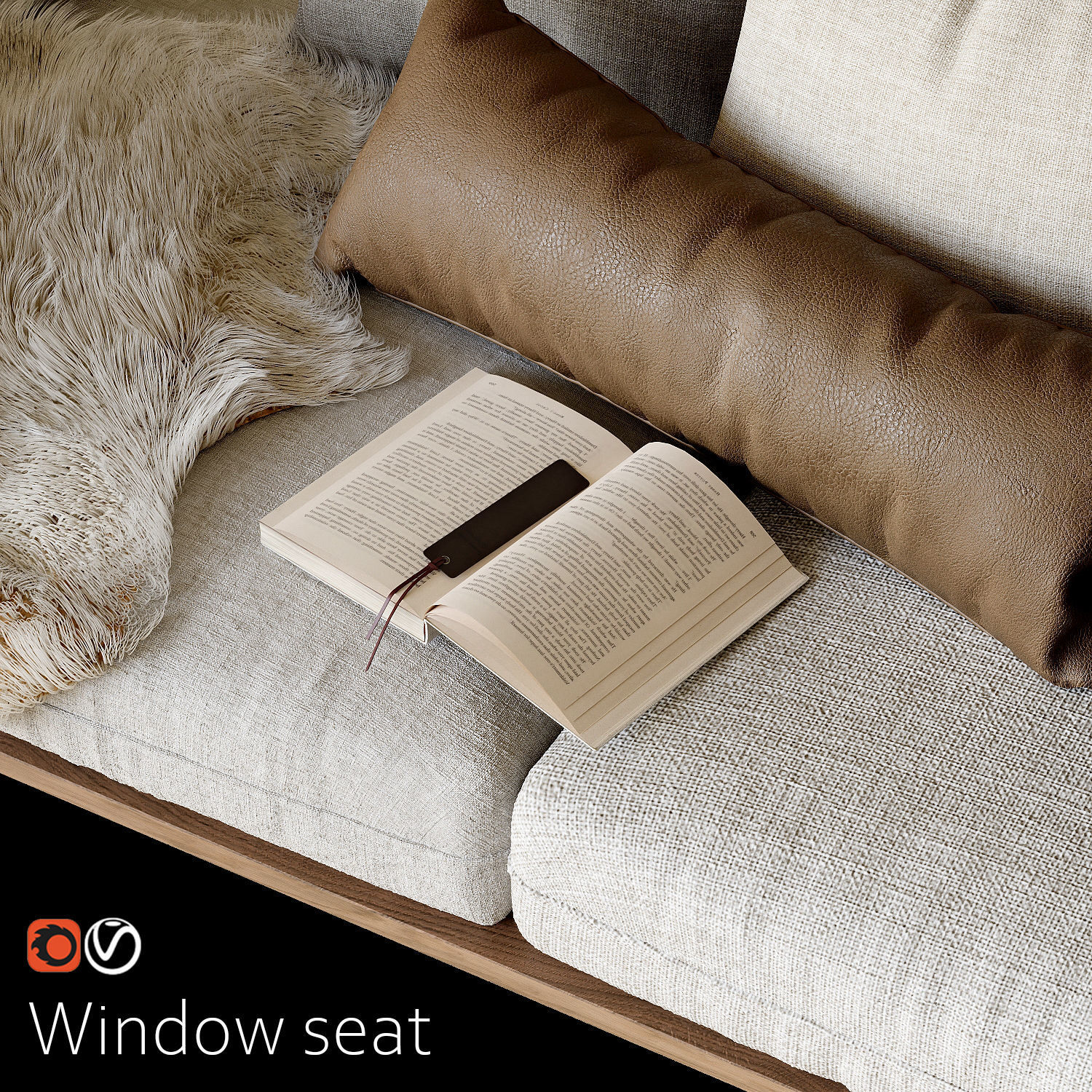 Window seat and pillows 3D model_1
