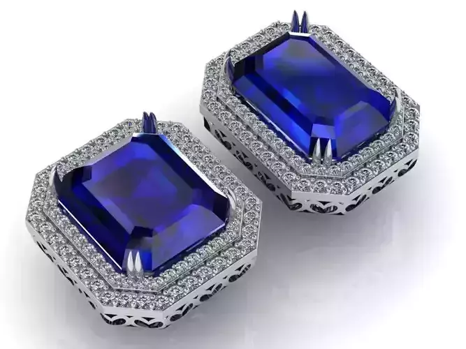 Emerald Cut Halo Earring 0212