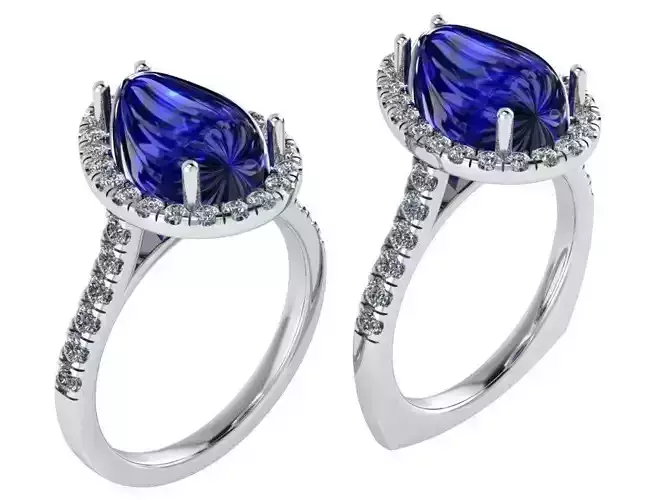 Pear Halo Standart and Euro Shank Ring Set 0220