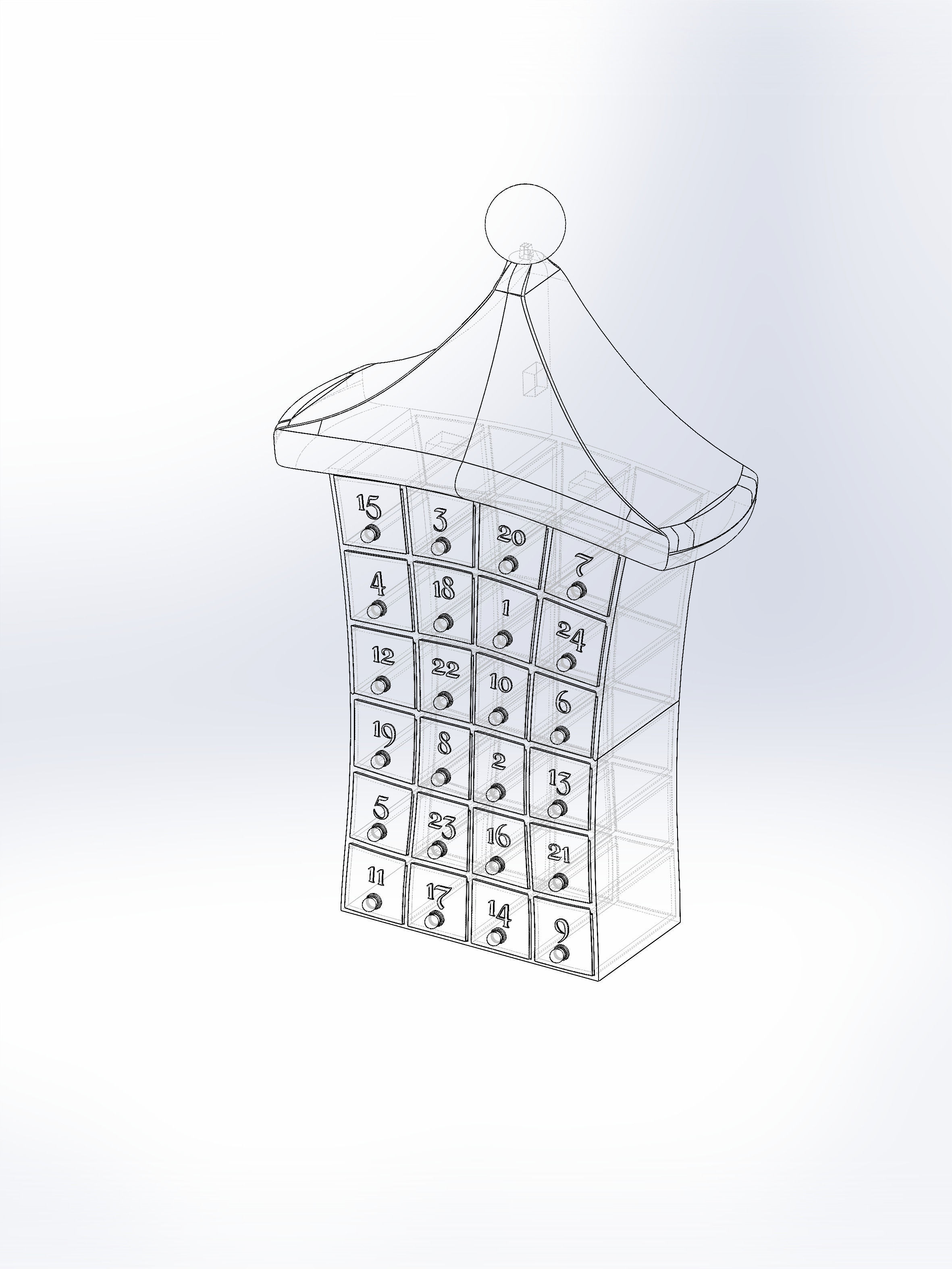 Advent calendar with santa hat roof 3D print model_14