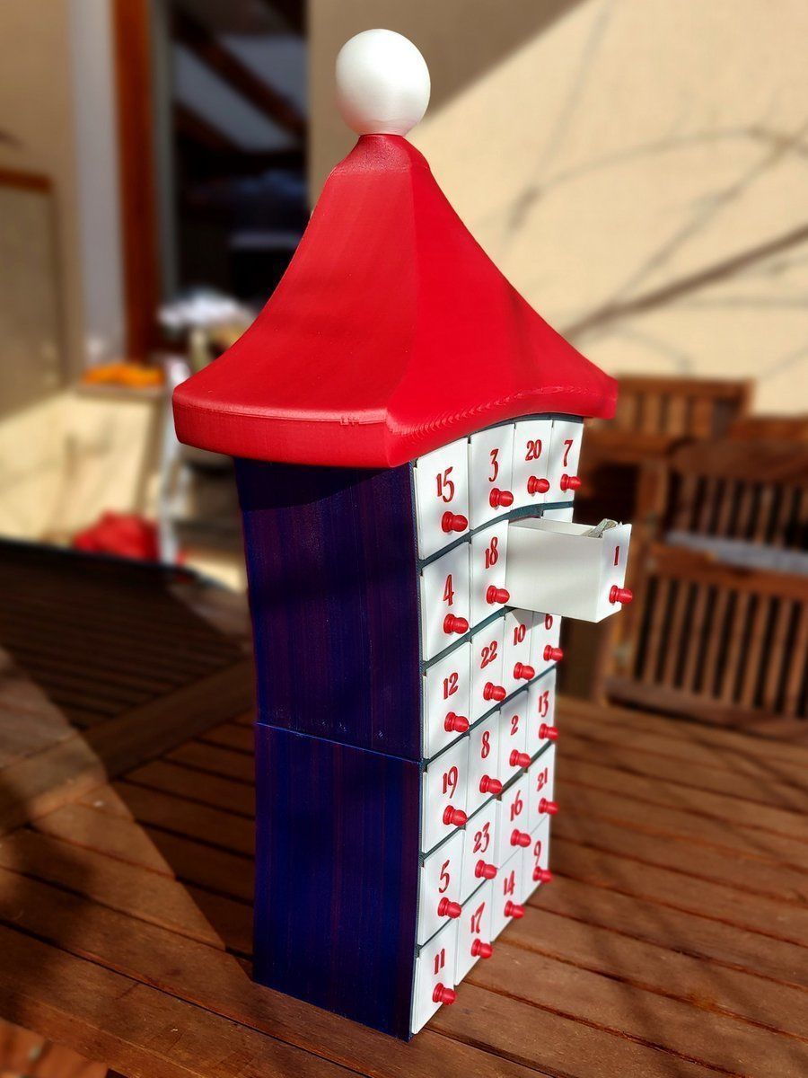 Advent calendar with santa hat roof 3D print model_9