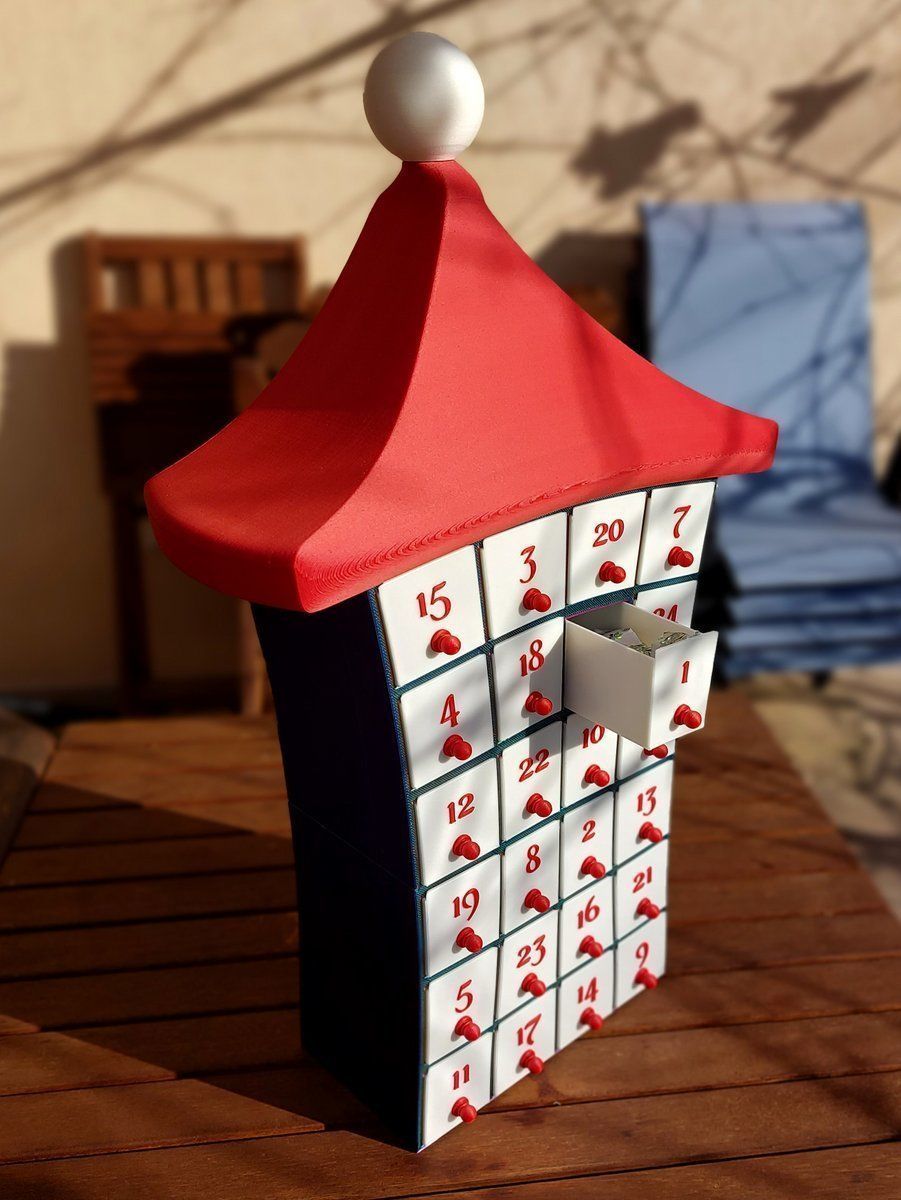 Advent calendar with santa hat roof 3D print model_6
