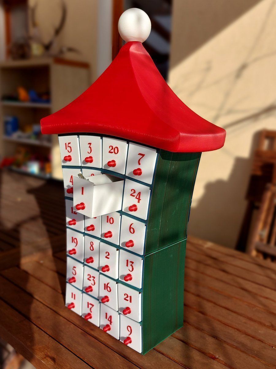 Advent calendar with santa hat roof 3D print model_1