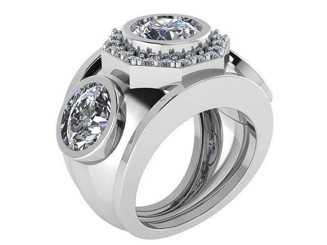 Octagonal Halo Wide Ring 0222 3D print model
