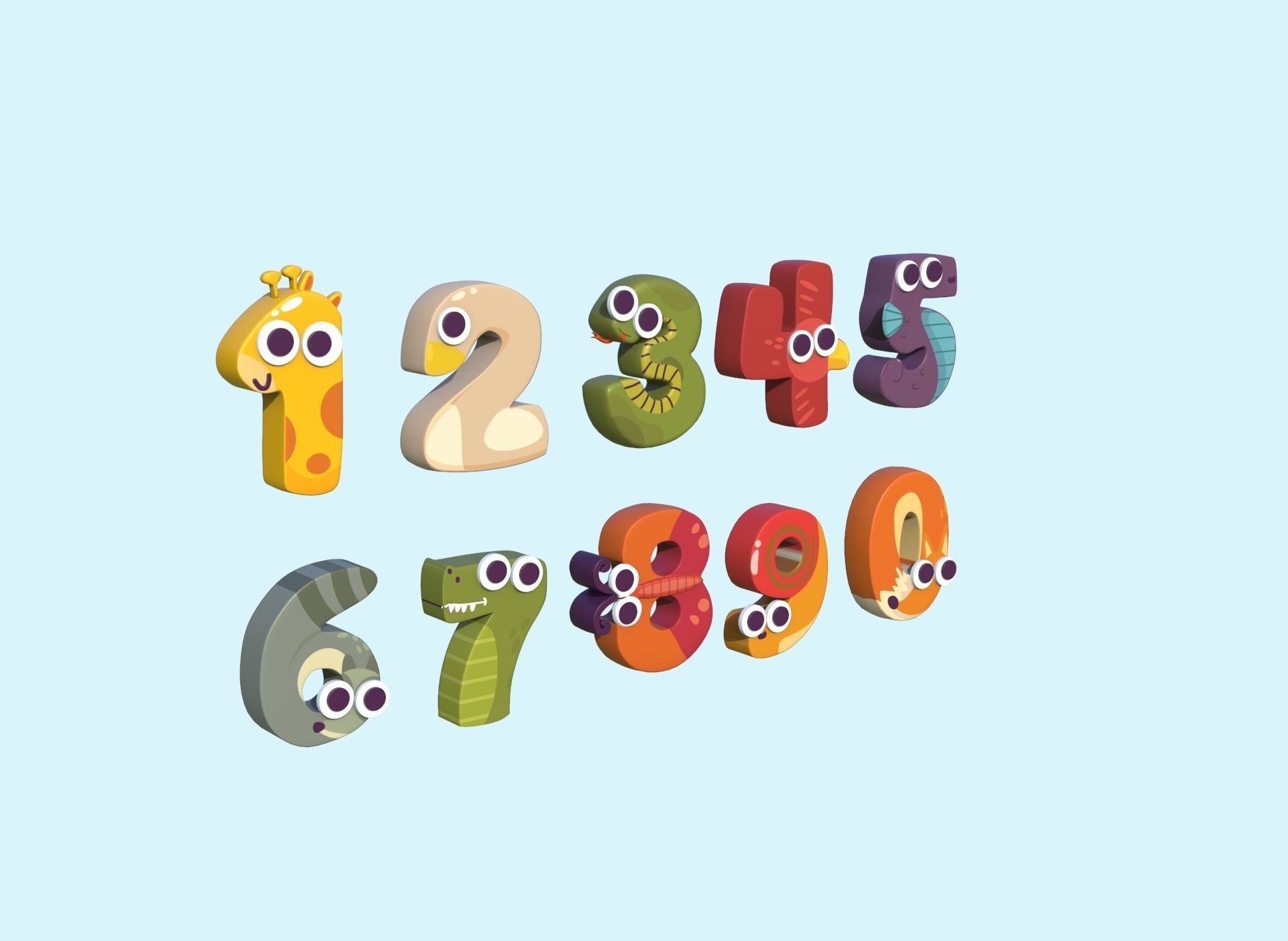 Cartoon Number Animal v001 Low-poly 3D model_2