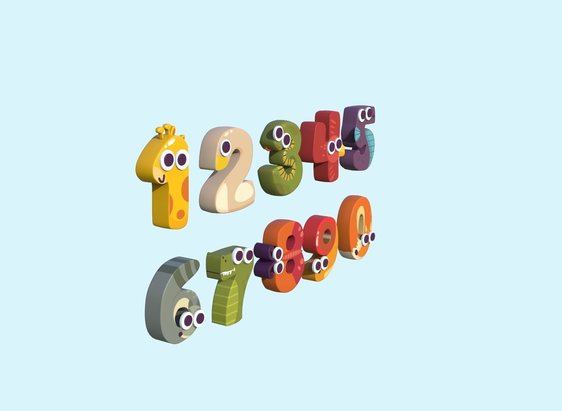 Cartoon Number Animal v001 Low-poly 3D model_3