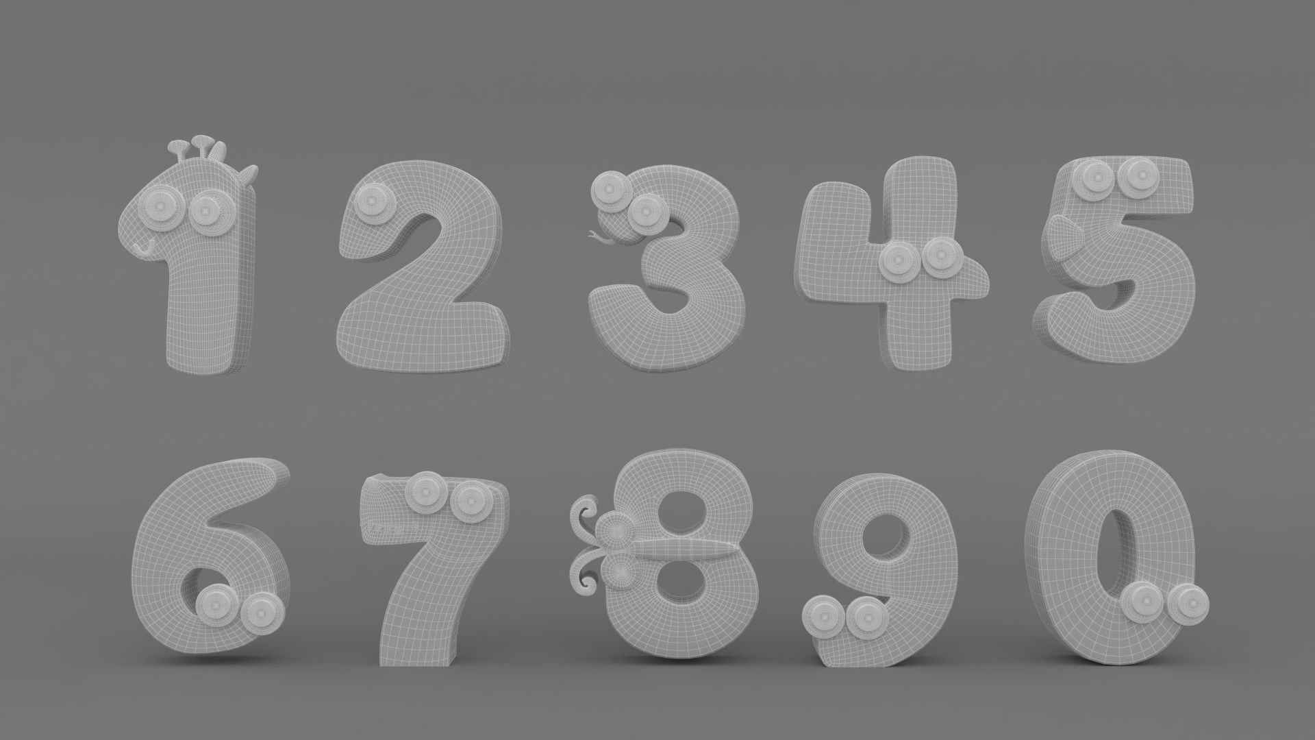 Cartoon Number Animal v001 Low-poly 3D model_9