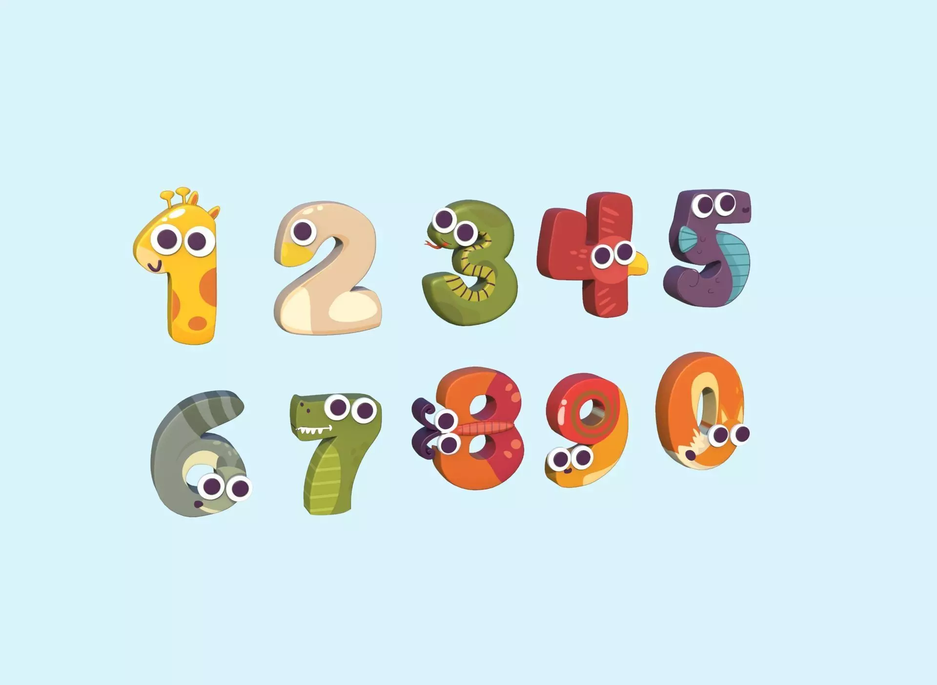 Cartoon Number Animal v001 Low-poly 3D model_0