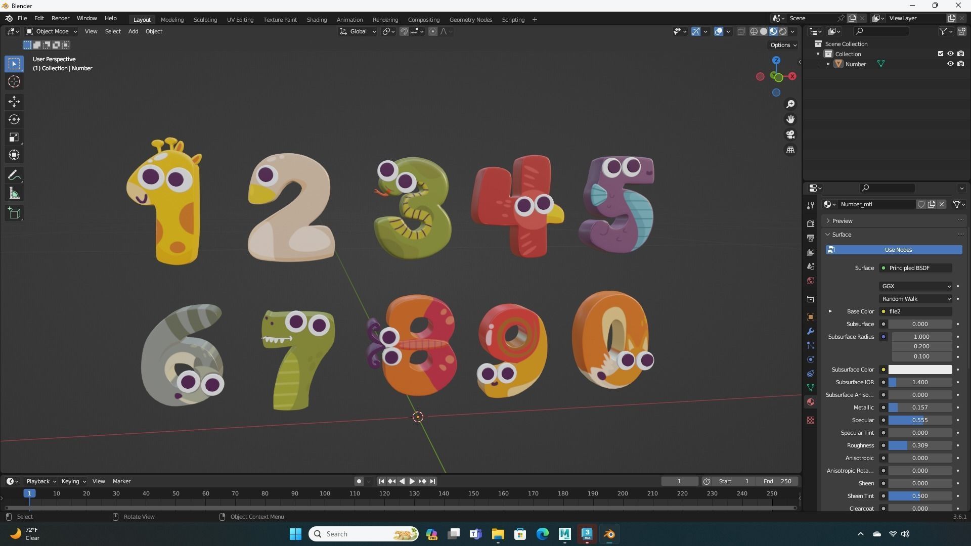 Cartoon Number Animal v001 Low-poly 3D model_7