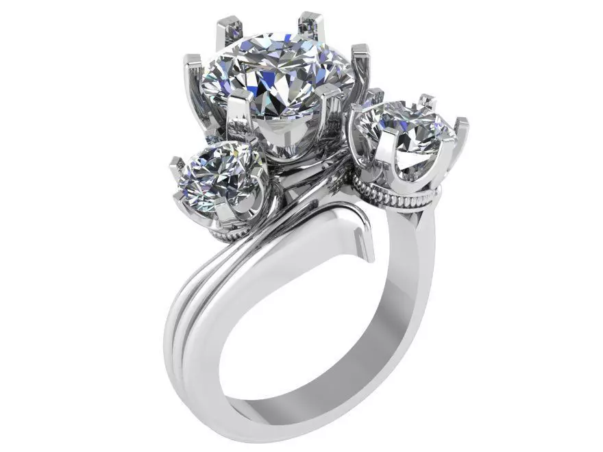 Three Round Diamond Unique Ring 0229 3D print model