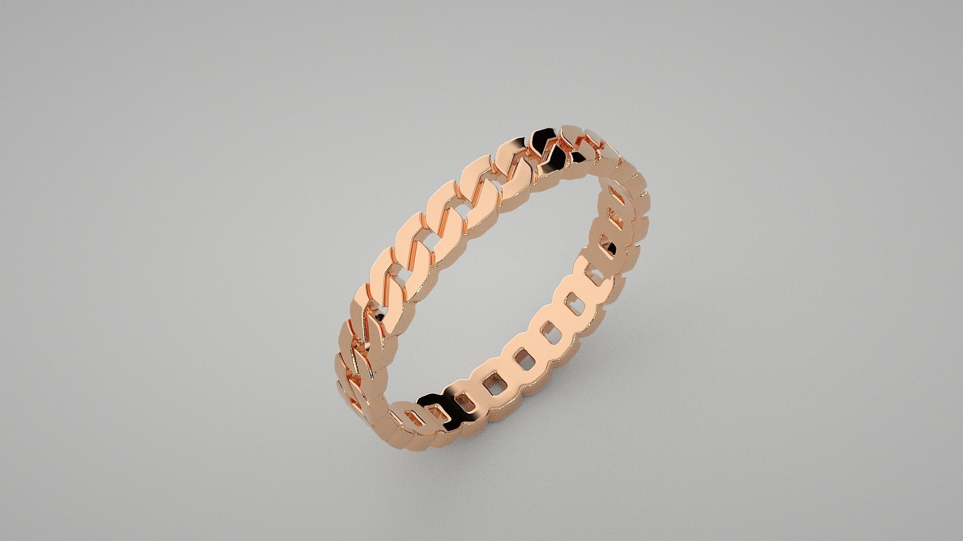 Cuban chain Light wt Plain Gold ring 3dm stl renders details 3D print model_2