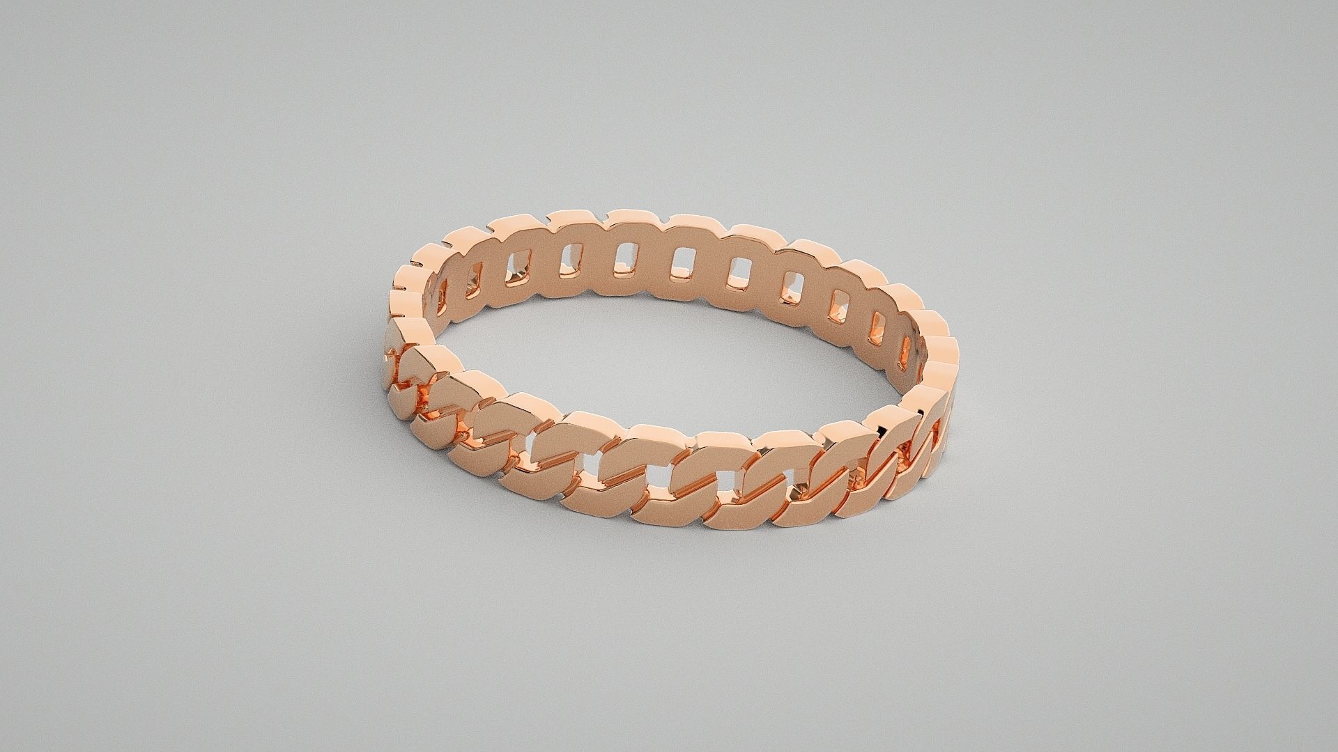 Cuban chain Light wt Plain Gold ring 3dm stl renders details 3D print model_1