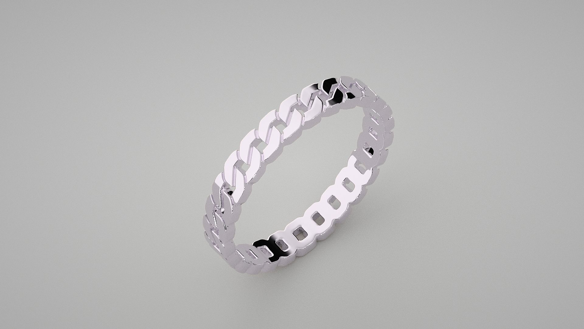 Cuban chain Light wt Plain Gold ring 3dm stl renders details 3D print model_8