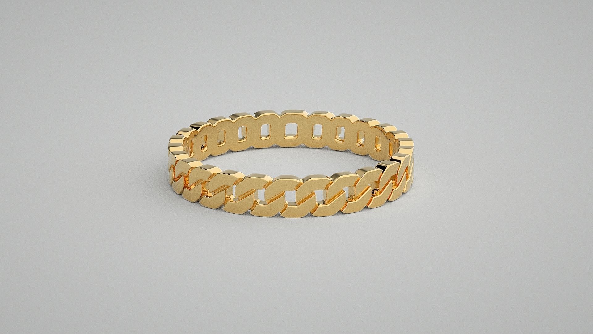 Cuban chain Light wt Plain Gold ring 3dm stl renders details 3D print model_12