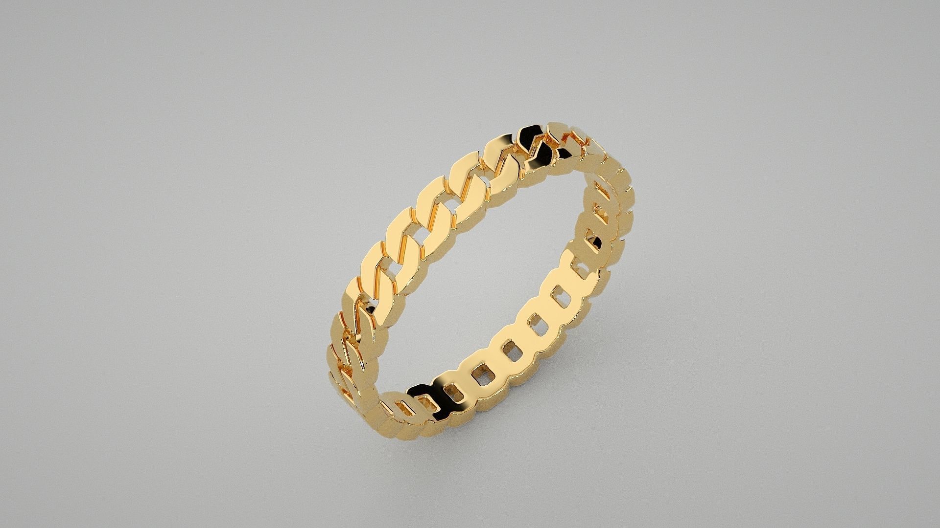 Cuban chain Light wt Plain Gold ring 3dm stl renders details 3D print model_14