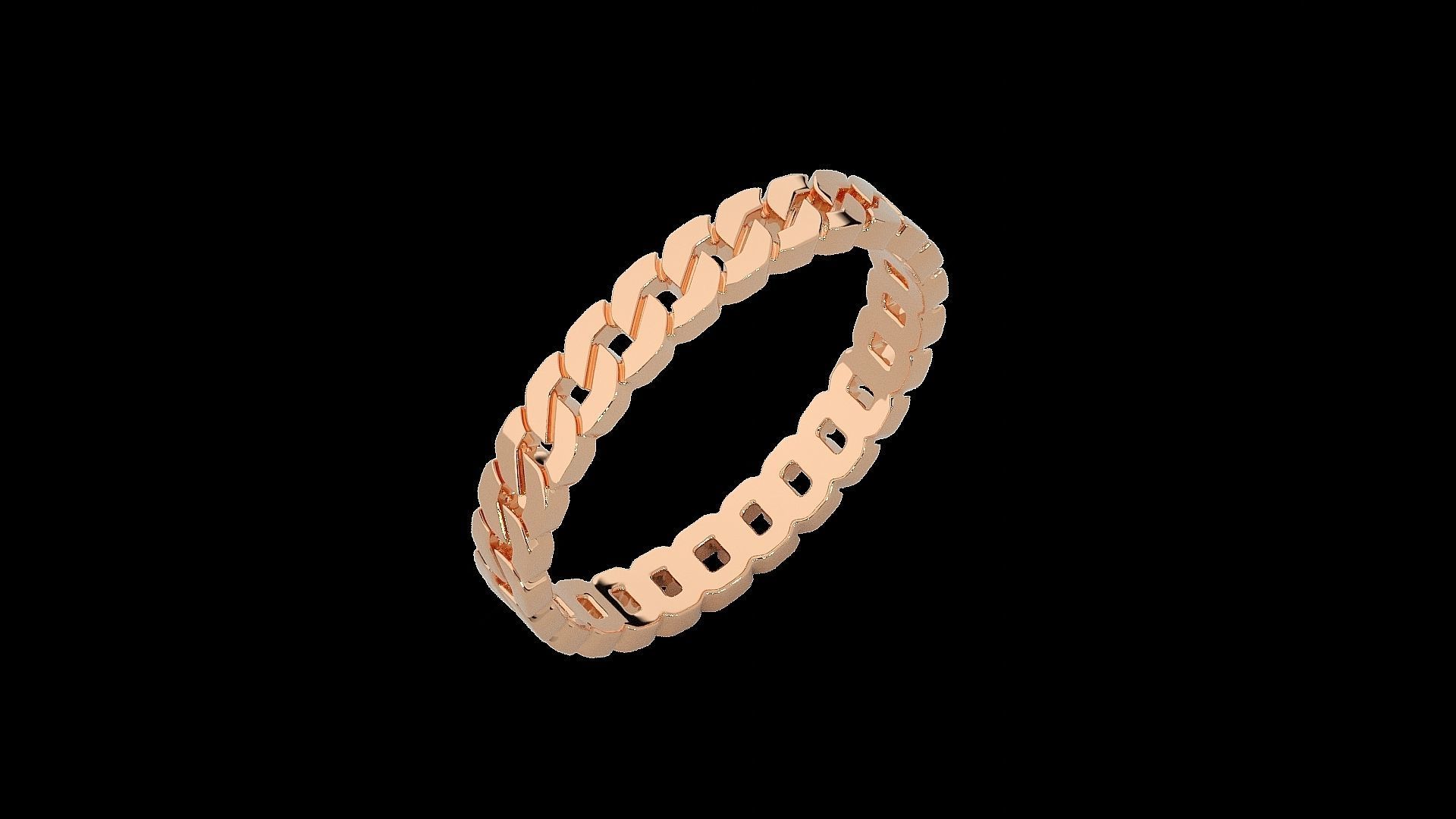 Cuban chain Light wt Plain Gold ring 3dm stl renders details 3D print model_5