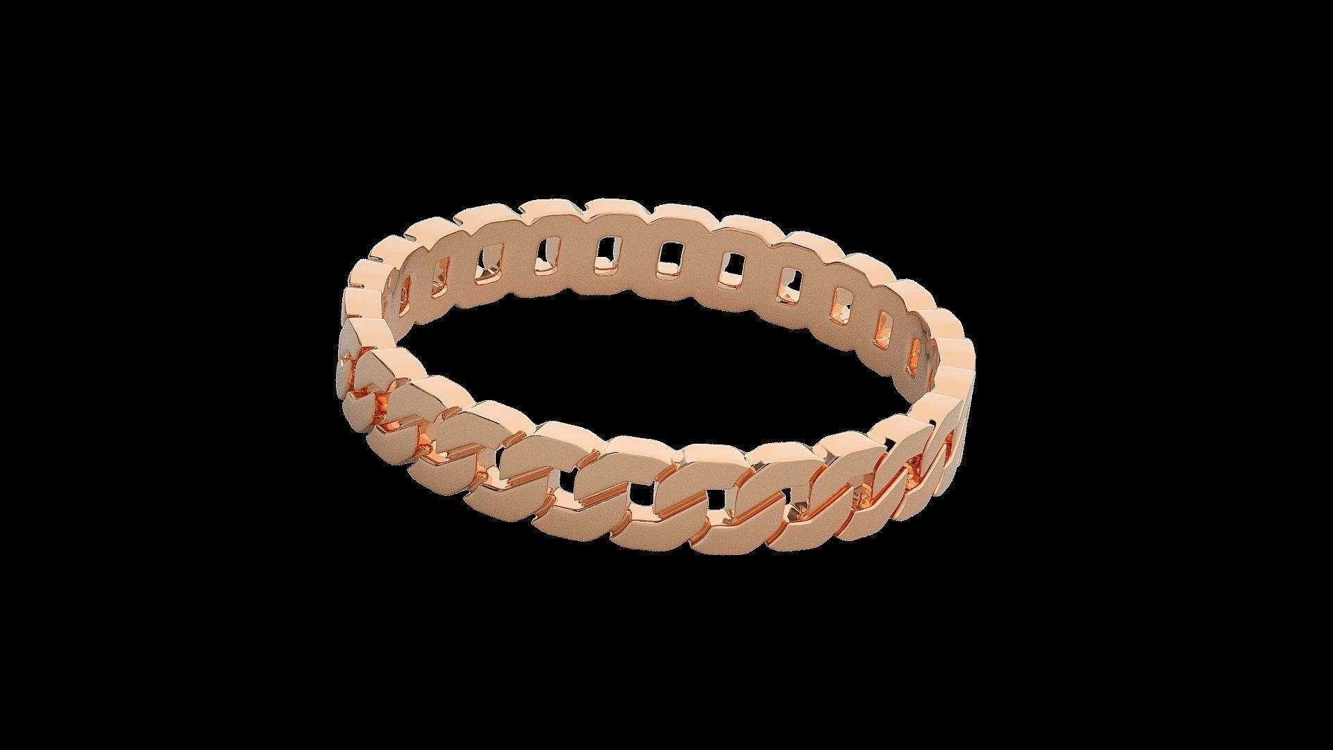 Cuban chain Light wt Plain Gold ring 3dm stl renders details 3D print model_4