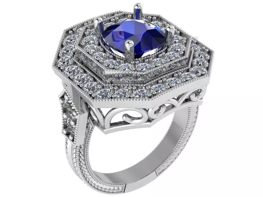 Octagonal Halo Ring 0250 3D print model
