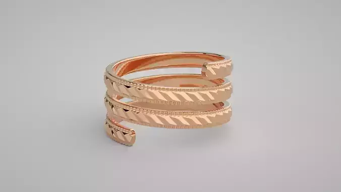 Spiral Wire Light wt Plain Gold ring 3dm stl renders details