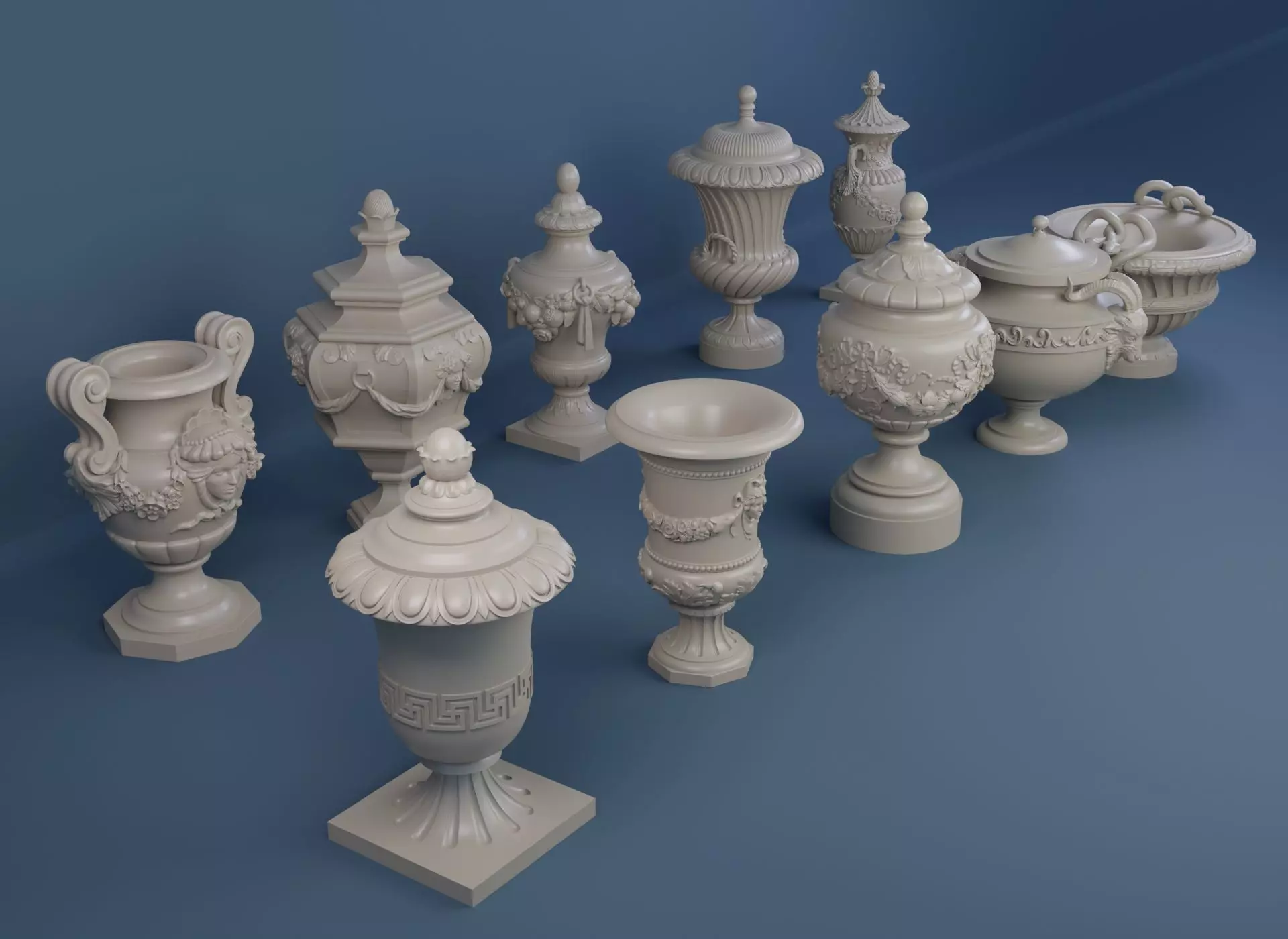 Detailed Models of Decorated Vases and Urns 3D Model Collection_0