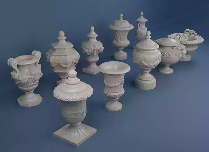 Detailed Models of Decorated Vases and Urns 3D Model Collection