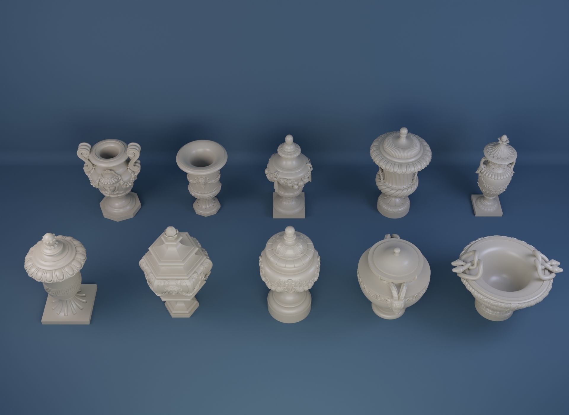 Detailed Models of Decorated Vases and Urns 3D Model Collection_2