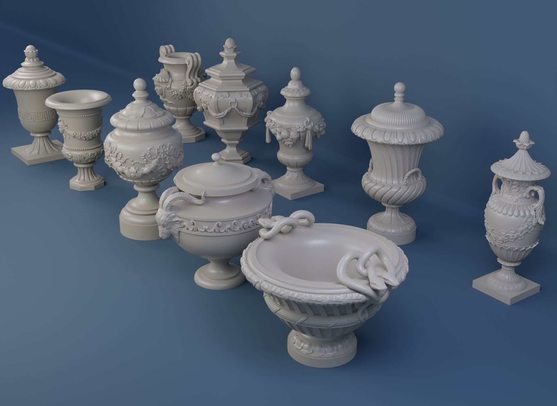 Detailed Models of Decorated Vases and Urns 3D Model Collection_1