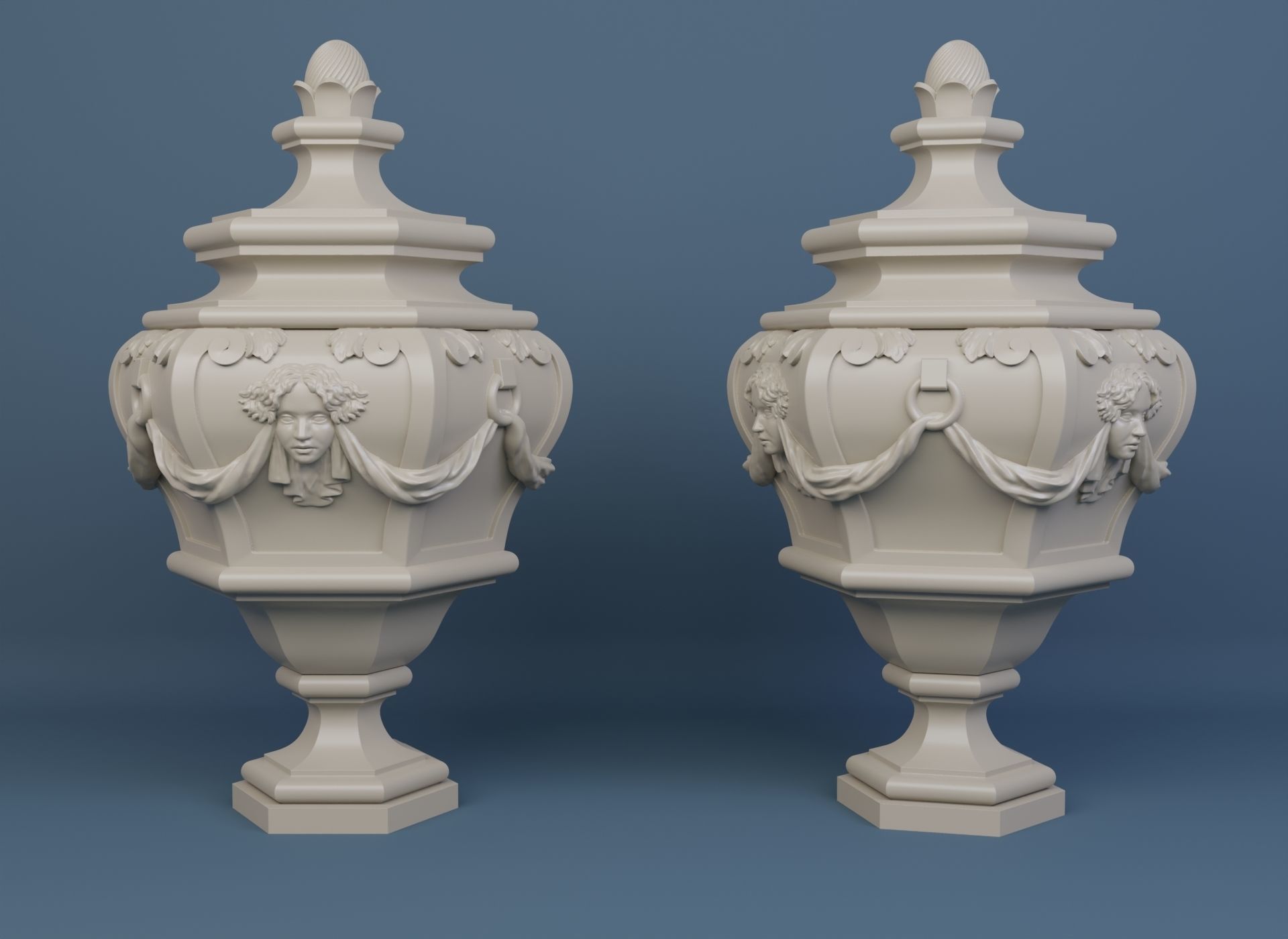 Detailed Models of Decorated Vases and Urns 3D Model Collection_4