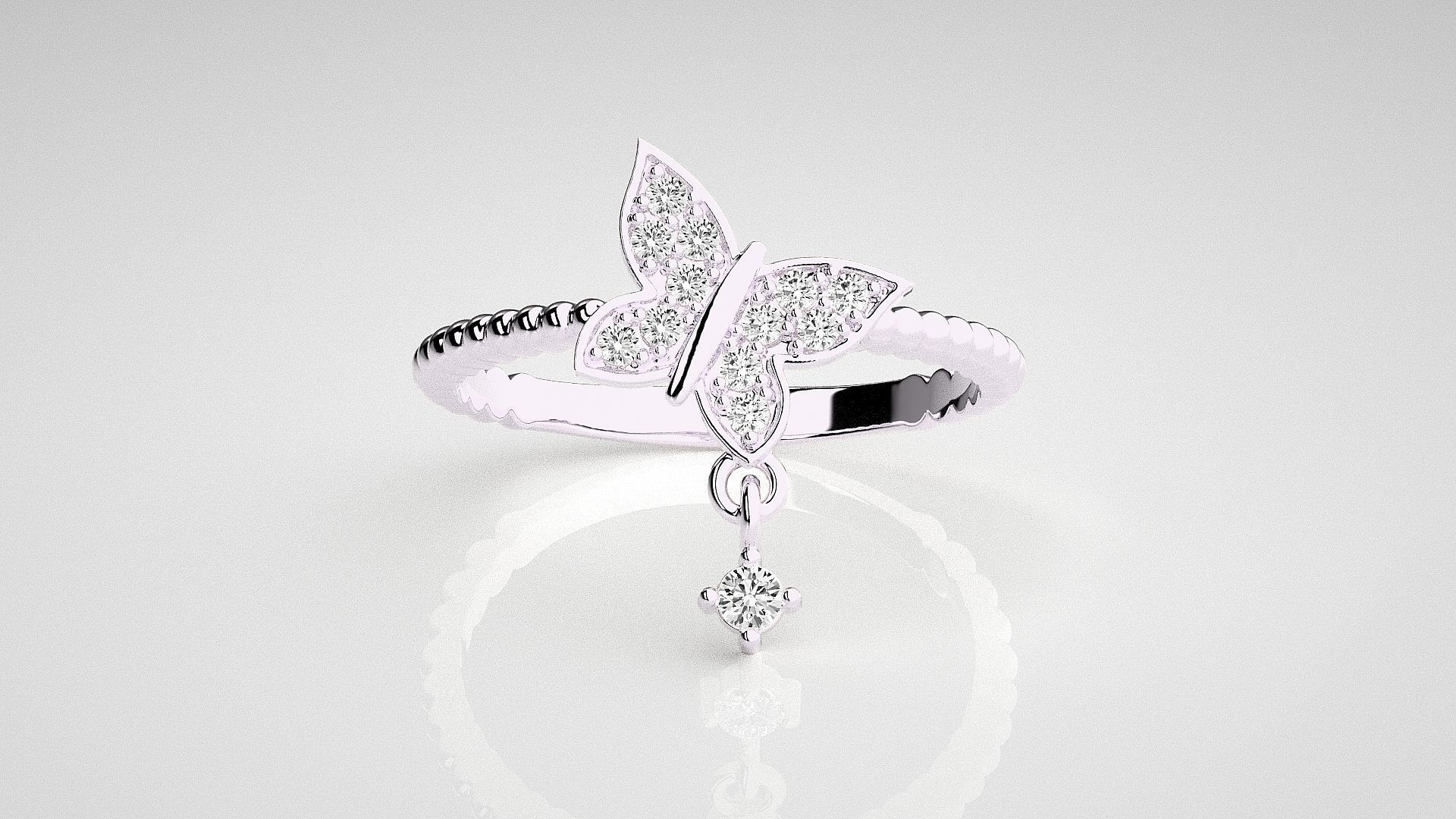 Butterfly Light wt diamond ring 3dm stl renders details 3D print model_6