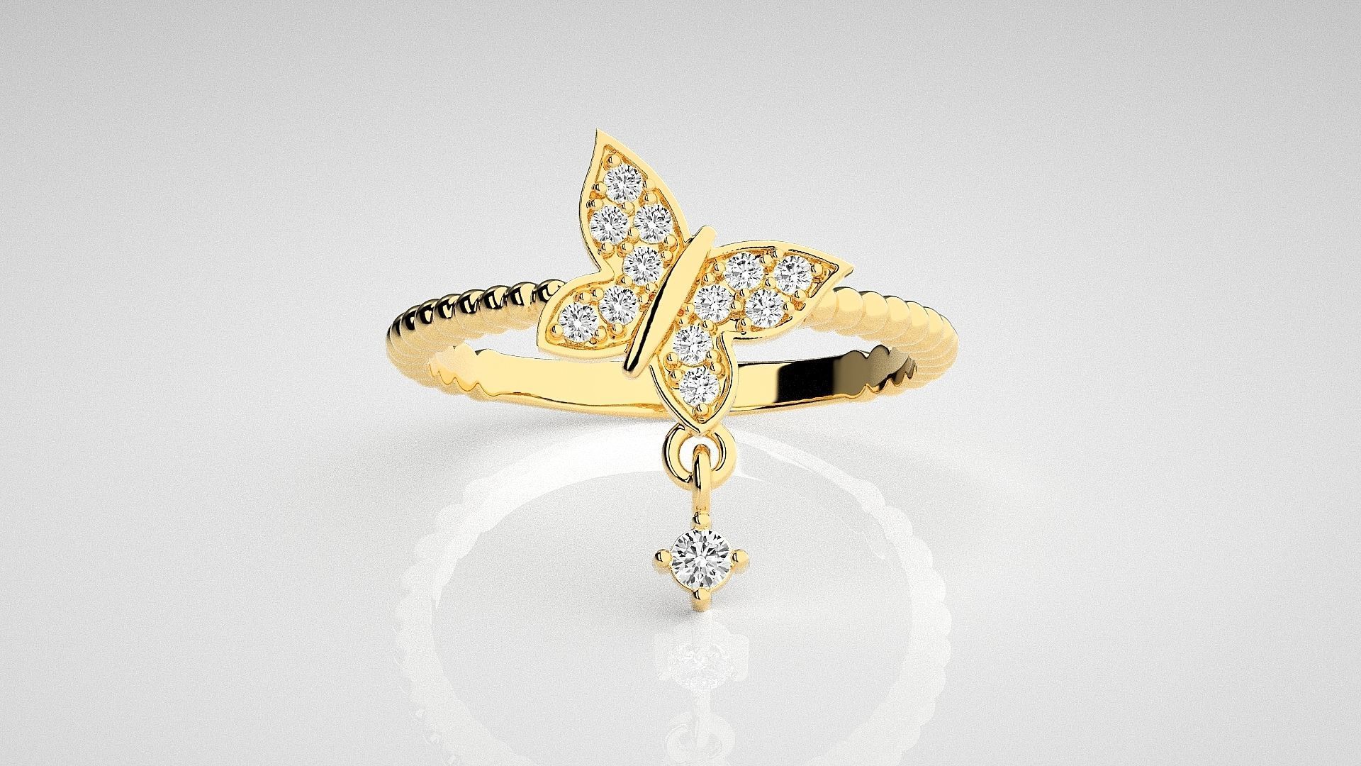 Butterfly Light wt diamond ring 3dm stl renders details 3D print model_12