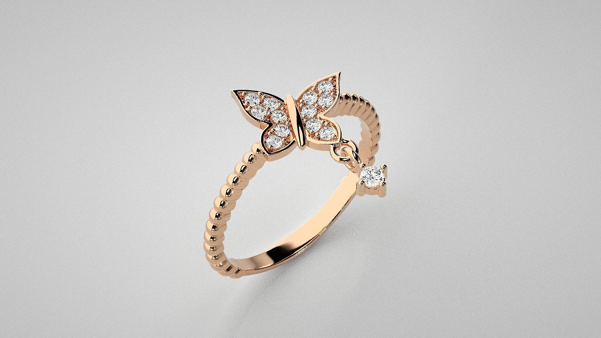 Butterfly Light wt diamond ring 3dm stl renders details 3D print model_2