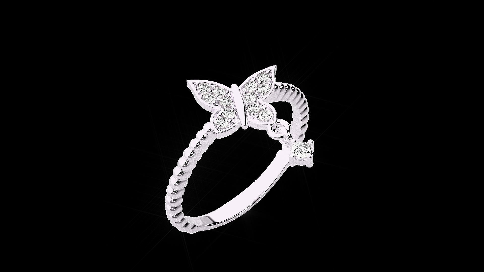 Butterfly Light wt diamond ring 3dm stl renders details 3D print model_11