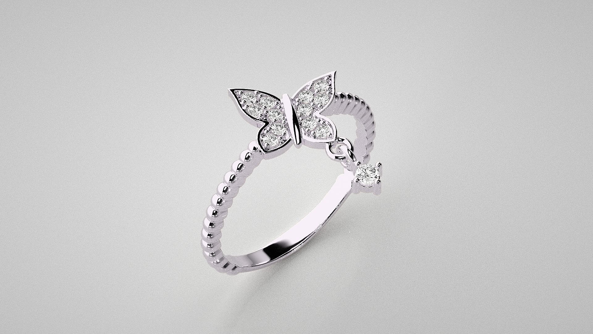 Butterfly Light wt diamond ring 3dm stl renders details 3D print model_8