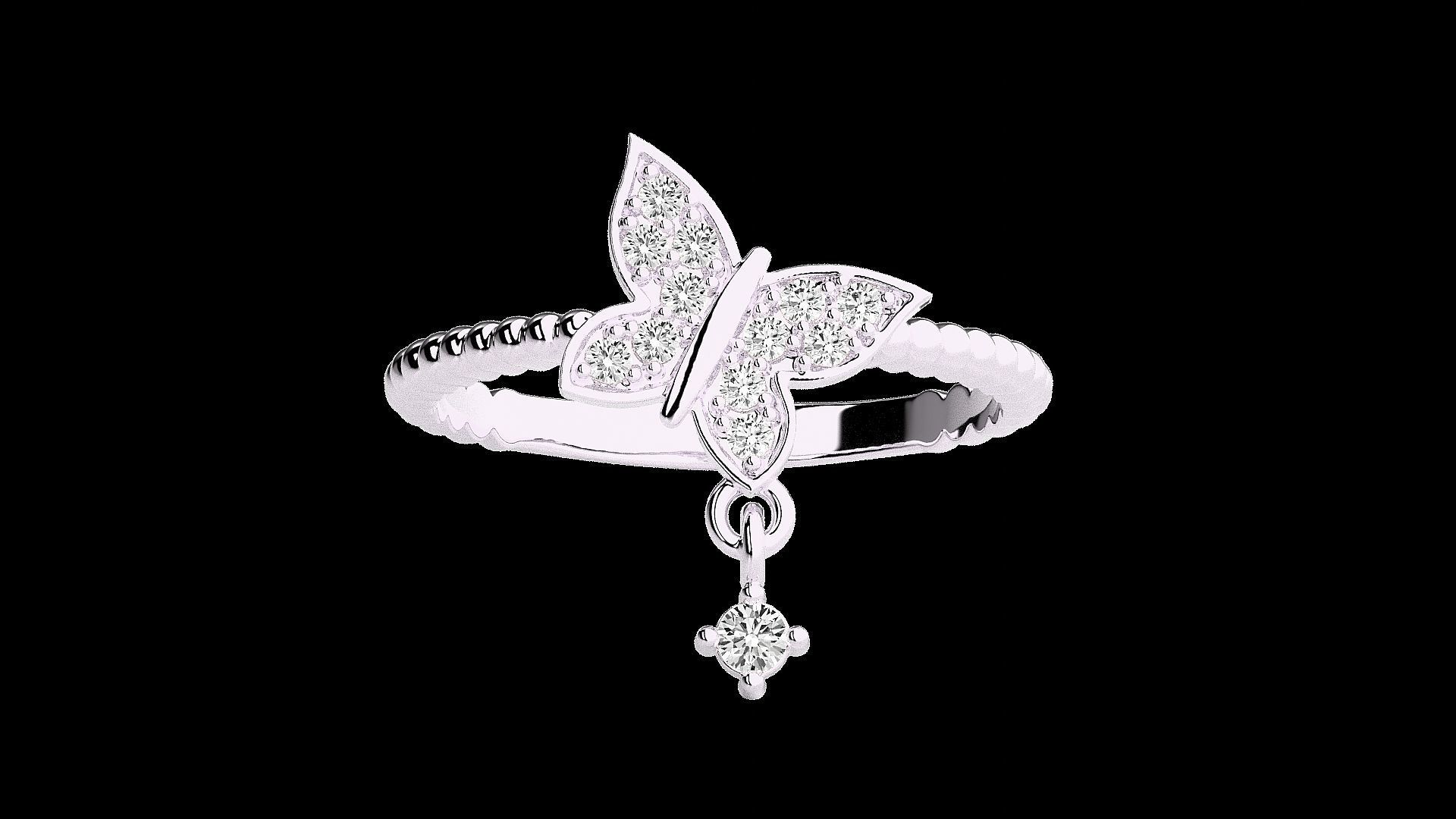 Butterfly Light wt diamond ring 3dm stl renders details 3D print model_9