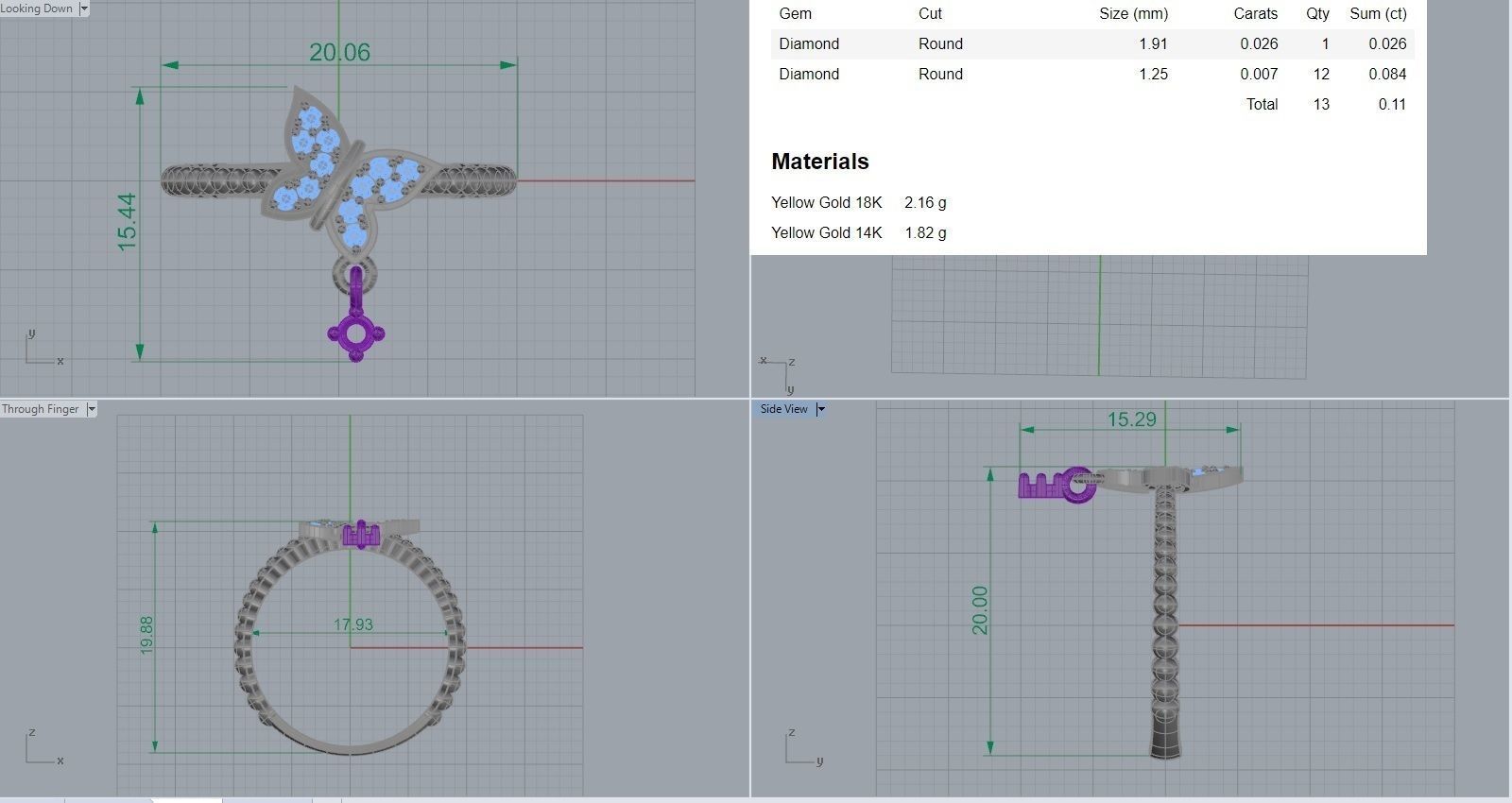 Butterfly Light wt diamond ring 3dm stl renders details 3D print model_18