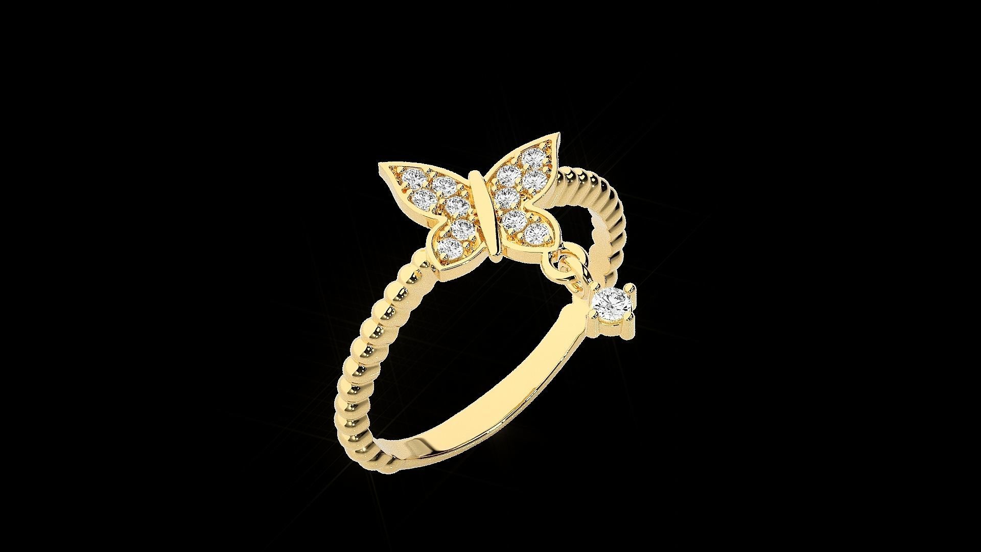 Butterfly Light wt diamond ring 3dm stl renders details 3D print model_17