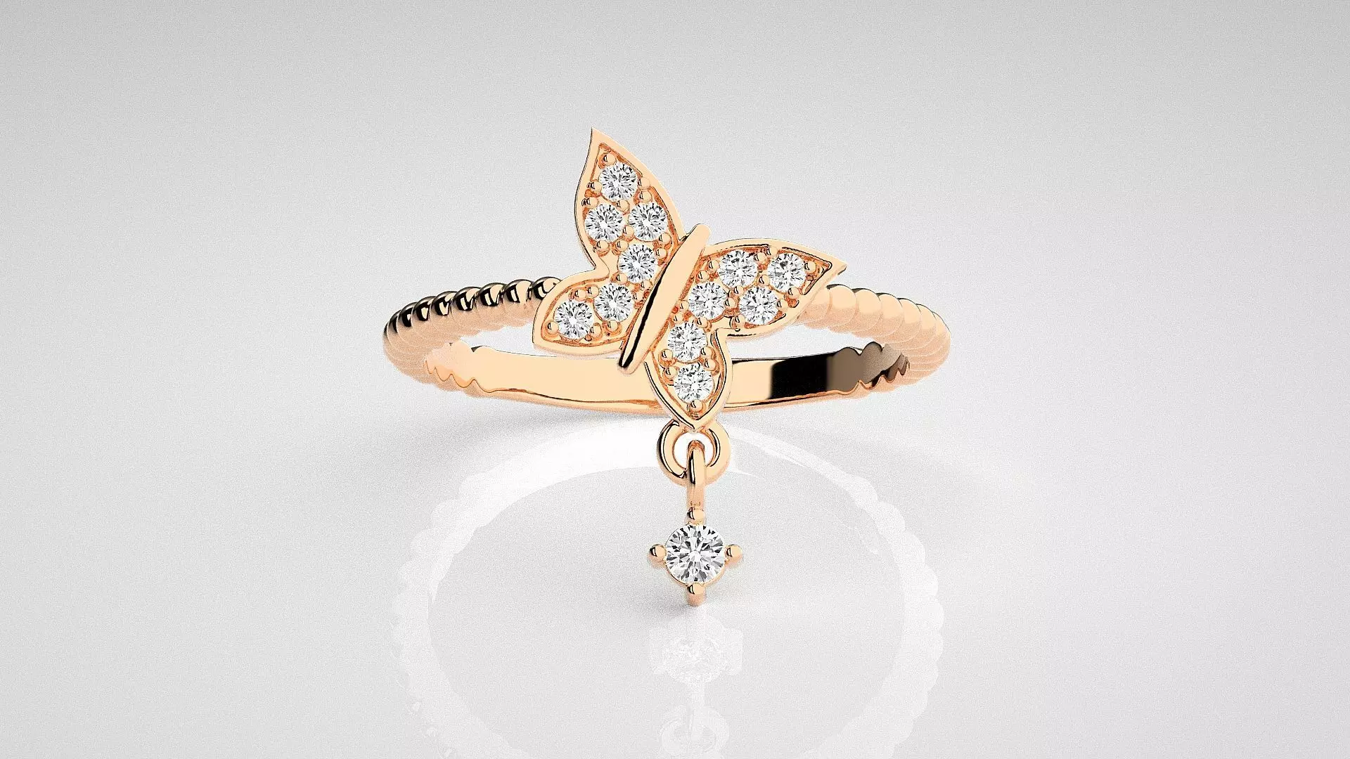 Butterfly Light wt diamond ring 3dm stl renders details 3D print model_0