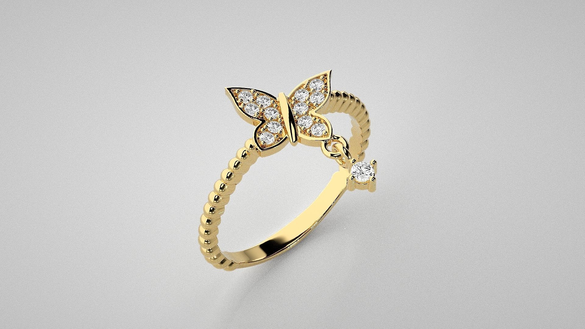 Butterfly Light wt diamond ring 3dm stl renders details 3D print model_14