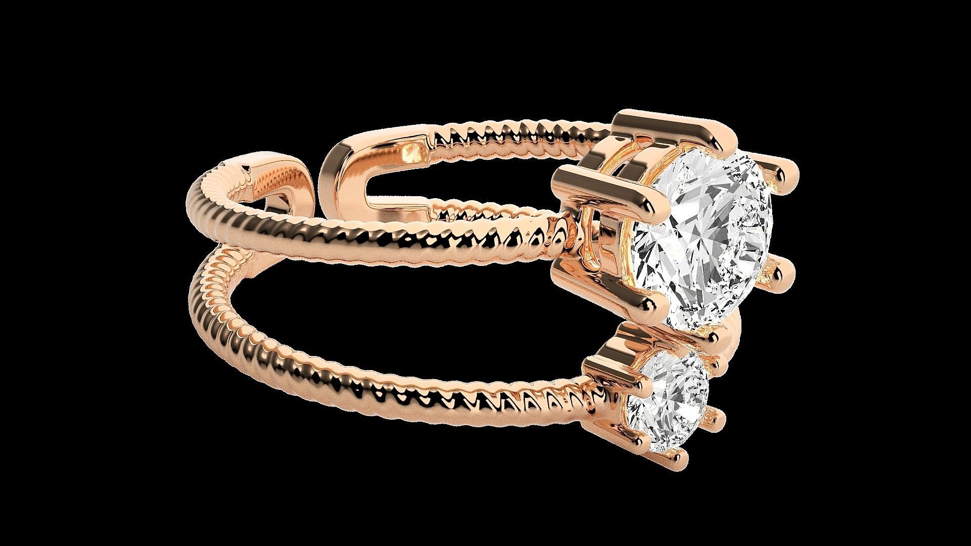 Twin Solitaire  Diamond wedding engagement ring 3dm stl renders 3D print model_4