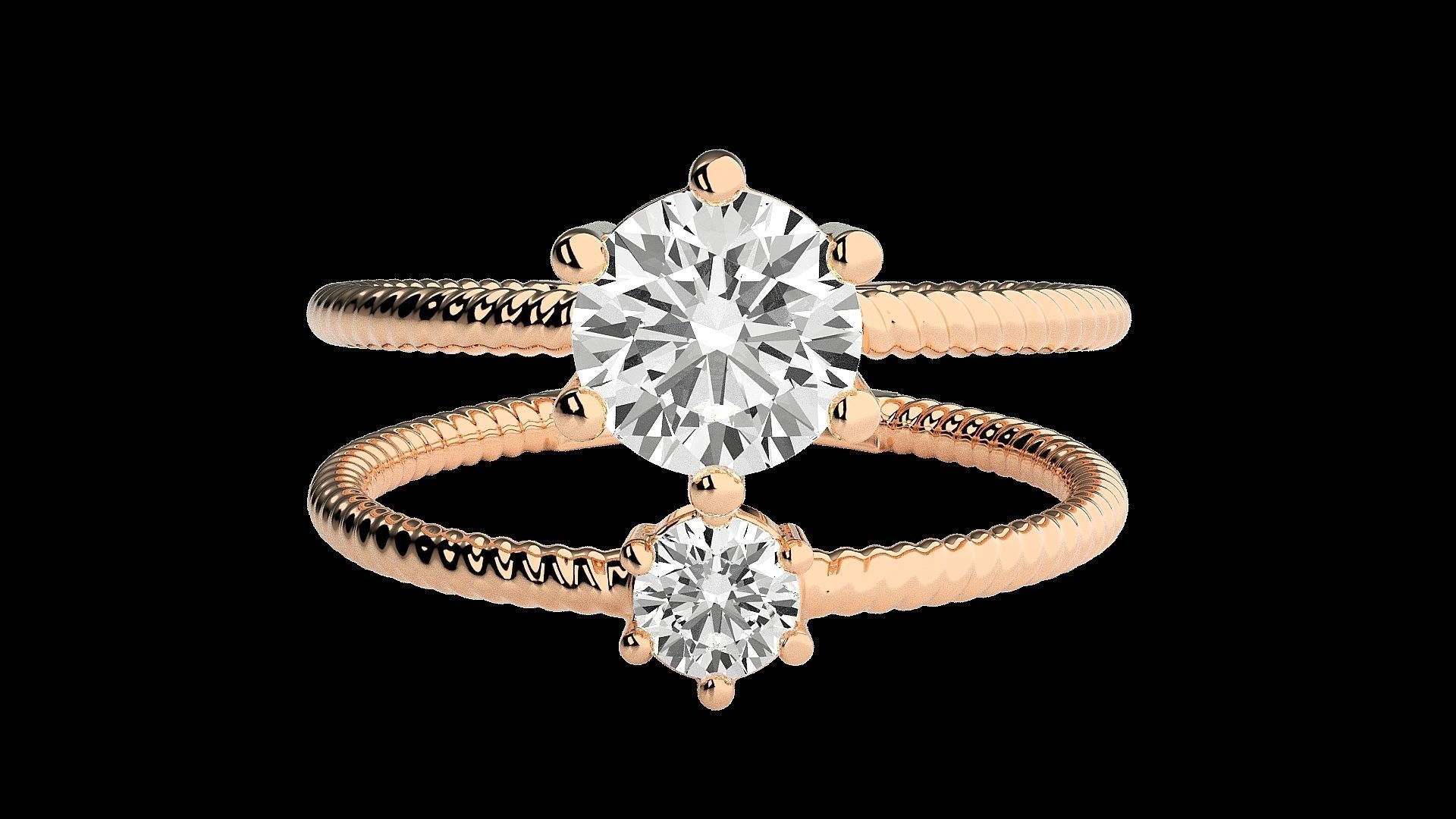 Twin Solitaire  Diamond wedding engagement ring 3dm stl renders 3D print model_3